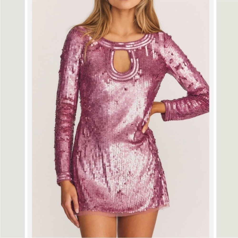 LOVESHACKFANCY Devers Keyhole-Front
Sequined Mini Dress